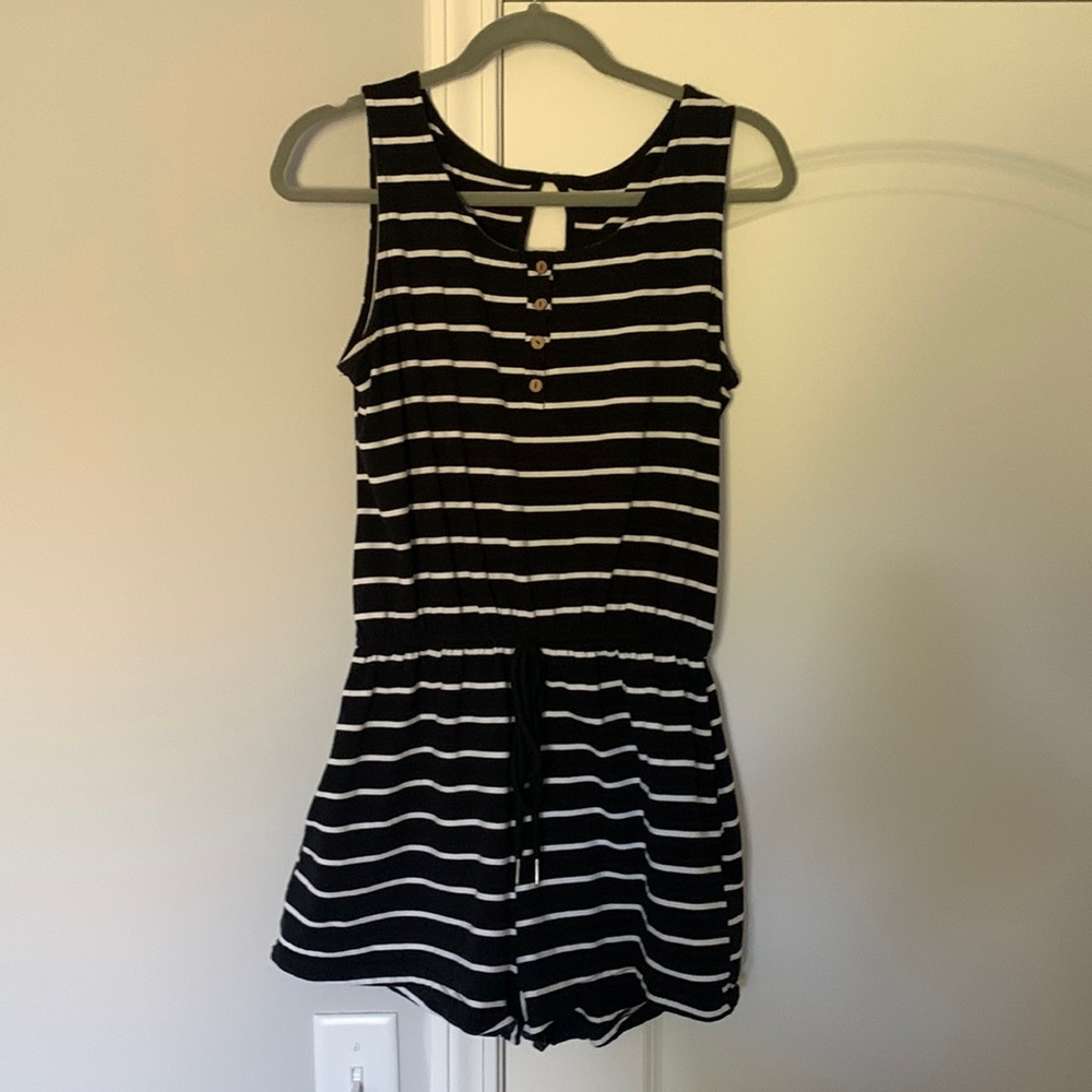 Black and white striped romper, M